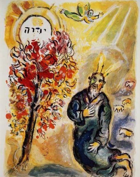 Die Gotteserscheinung vor dem brennenden Dornbusch (Marc Chagall 1966) (c) VG Bild-Kunst, Bonn 2020