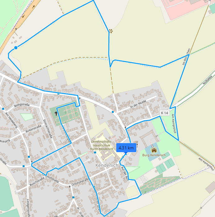 Unterwegs durch Kendenich (c) Kartendaten: © OpenStreetMap ( CC-BY-SA)