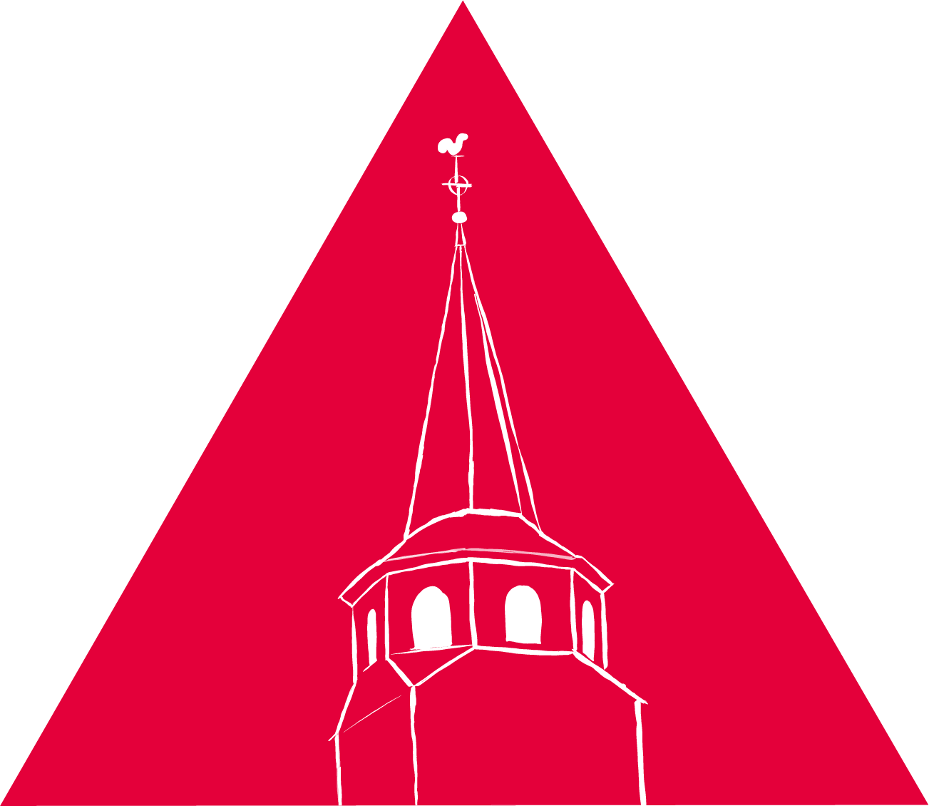 Illustration der Kirche St. Brictius in Stotzheim in einem roten Dreieck