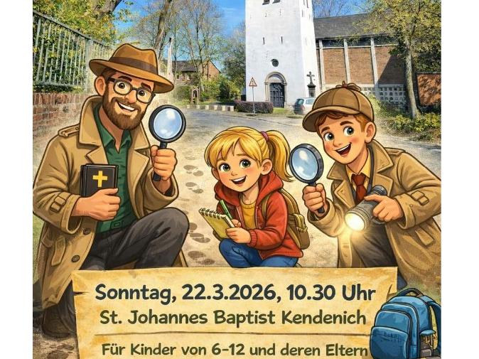 Bild von Menschen mit Lupen vor der einer Kirche