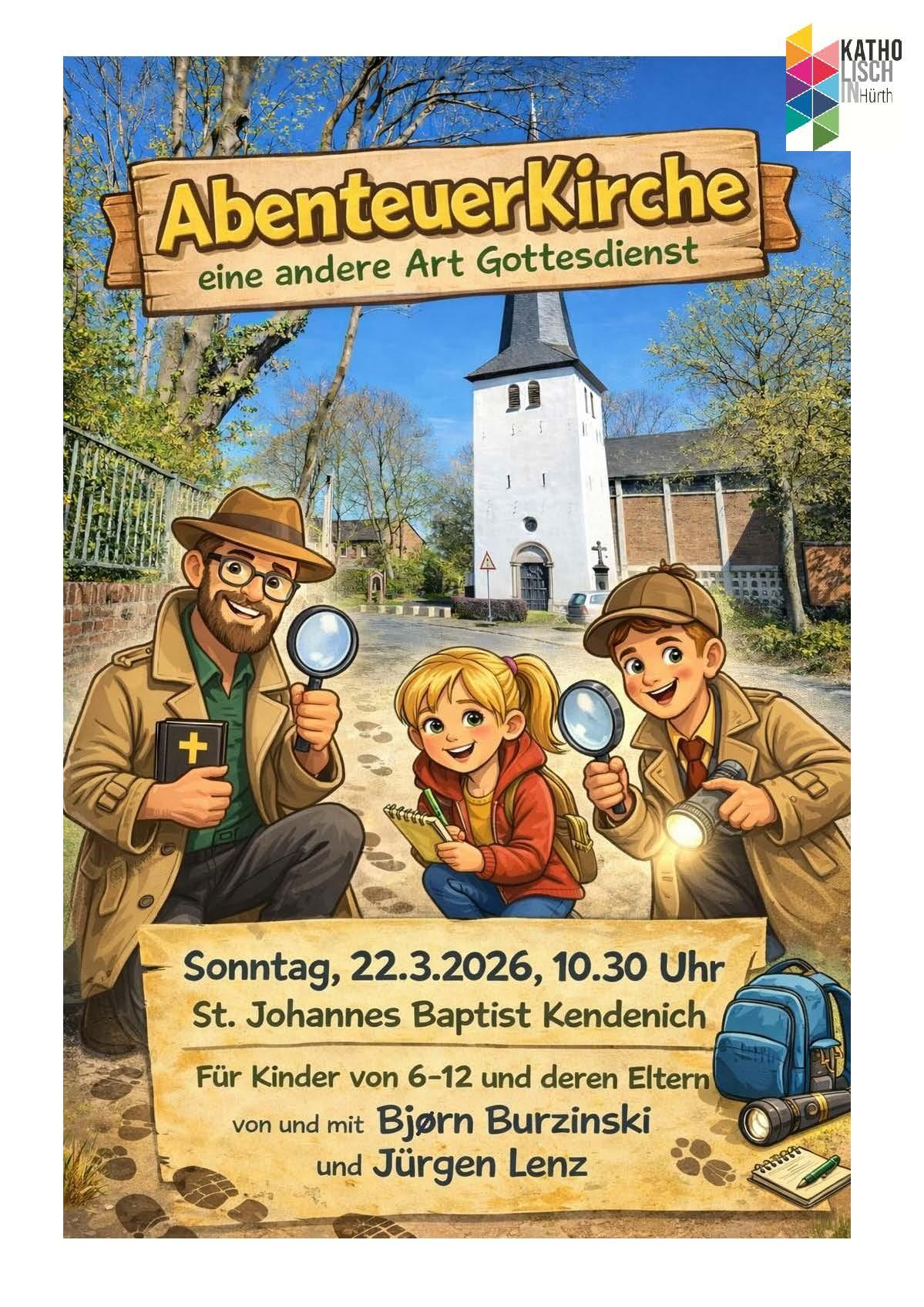 Bild von Menschen mit Lupen vor der einer Kirche