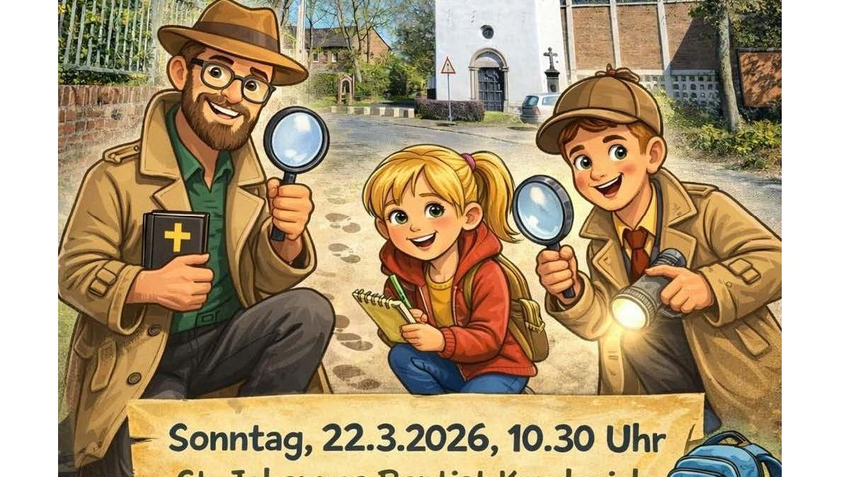 Bild von Menschen mit Lupen vor der einer Kirche