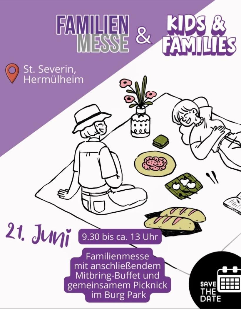 Plakat mit Einladung  zur Familienmesse und anschließendem Mitbring-Buffet